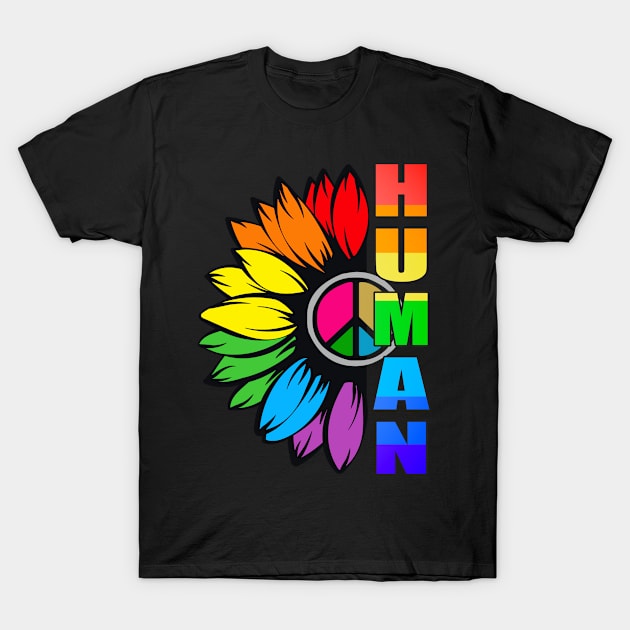 HUMAN SUNFLOWER LGBT RAINBOW FLAG T-Shirt by Kishu